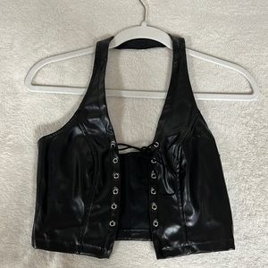 Black Leather Lace Up Top